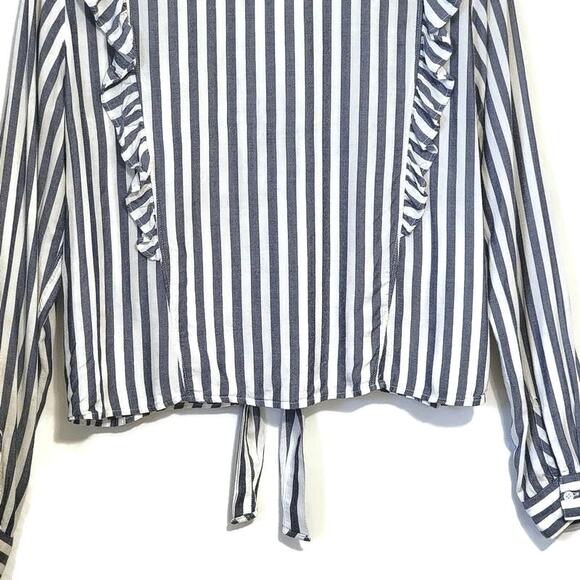Rails Stripe Ruffle Tie Waist Long Sleeve Blue White Button Down Shirt Size M - Picture 11 of 16